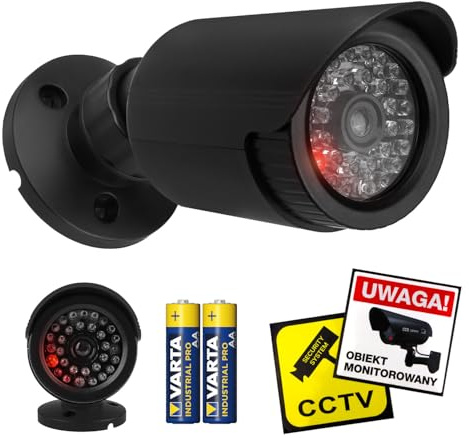 Telecamera di sorveglianza finta IR1800 B con LED lampeggiante | Fotocamera finta realistica per interni ed esterni | IP44 | Montaggio regolabile | Include adesivi di avvertimento