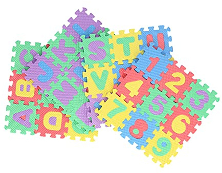 Qudinip Mini Tapis de Jeu Puzzle Emboîtable 36 Pièces, Jeu d'apprentissage éducatif pour Enfants avec Lettres et Chiffres Colorés, Taille 5,5 X, Cm