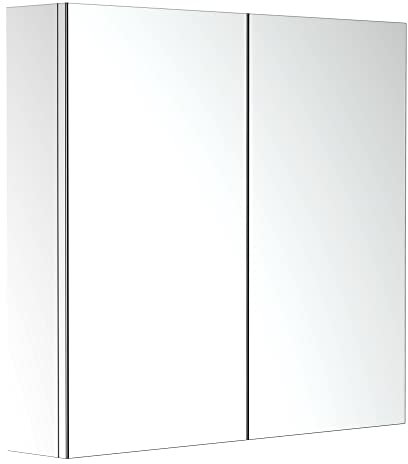 HOMCOM Bathroom Mirror Cabinet, Stainless Steel Wall Mounted Bathroom Storage Cabinet with Double Doors, 60x55cm