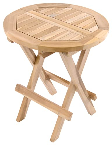 Divero klappbarer Balkontisch NEAPEL aus Teak-Holz, unbehandelt – Farbe: Natur-Braun