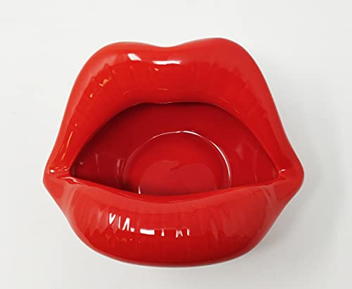 Red Lips Ceramic Bowl – Pop Art Style Decorative Dish, Candy Holder, Ashtray, Mini Planter – Glossy Red Lip-Shaped Trinket Tray for Home, Office, Living Room Décor
