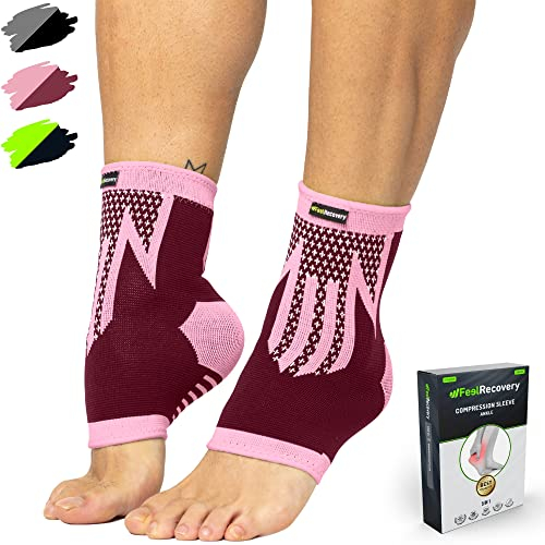 2 Stück Fußbandage für Herren & Damen - Knöchelbandage Sport für Laufen, Fußball, Joggen - Sprunggelenkbandage für Achillessehne, Bänderriss, Plantarfasziitis - Atmungsaktiv & Rutschfest (M, Bordeaux)