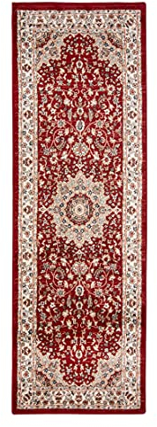 Carpeto Rugs Traditioneller Orientalischer Läufer Flur - Teppichläufer mit Blumen - Kurzflor - Weich Flurläufer für Wohnzimmer, Schlafzimmer - Teppiche - Ja - Rot