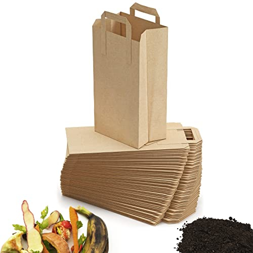 BIOGLÜCK® Sacs poubelles biodégradables avec poignées 10 Litres [100 pièces] – Sacs papier résistants et étanches pour déchets de cuisine