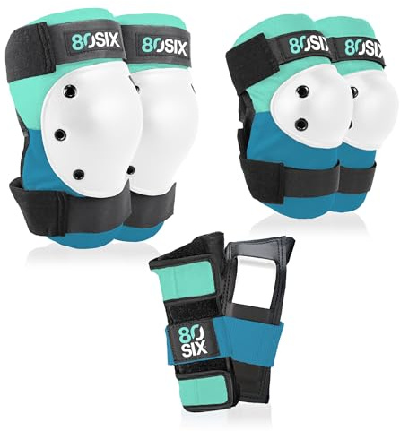 80Six Skate Protektoren Kinder Schoner Inliner Kinder Schutzset Sportpad-Set BMX Radfahren Inline Skating Skateboard Roller Skates Knieschoner Kinder Inliner Schoner Kinder (Türkisblau Grün Alter 5+)