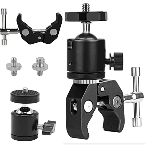 FAEFTY Ball Head Super Clamp + Mini Ball Head for Tripod Camera Flash Light Monitor