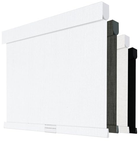 Boolegon Cordless Blackout Roller Shades for Windows, Free-Stop Linen Shades with Valance, Thermal Insulated Fabric, UV Protection Roller Blinds for Home, Office (White, 34 W x 72 H)