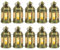 Small Lanterns with LED Candles Set of 10, Hewory Mini Gold Gothic Lantern Vintage Decorative Hanging Garden Lantern for Outside Halloween Christmas Wedding Decorations Party Yard, Battery Included