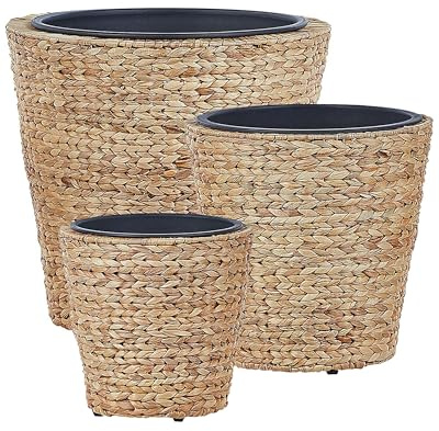 Beliani Conjunto de 3 macetas de Jacinto de Agua Natural Beige Negro Inserto Plaka