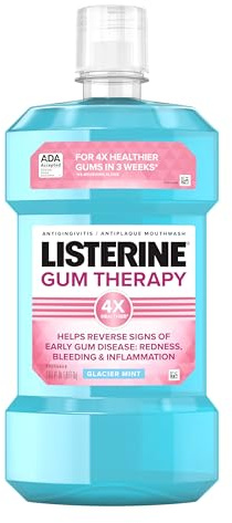 Listerine Gum Therapy Antiplaque & Anti-Gingivitis Mouthwash, ADA Accepted Oral Rinse Helps Reverse Early Gingivitis Signs Like Bleeding Gums, 4X Healthier Gums in 3 Weeks vs Brushing Alone, Mint, 1 L