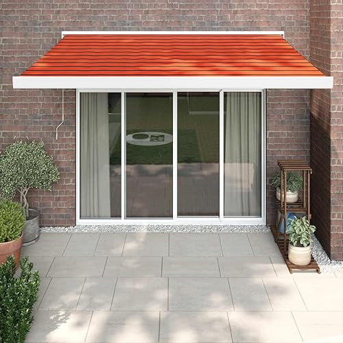 Homgoday Articulated Arm Awning, Balcony Awning, Sun Awning, Retractable Awning, Patio Awning, Wall Mounting, Sun Protection Awning for Patio, Balcony, Orange and Brown, 3 x 2.5 m, Fabric and