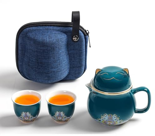 DEARART taza de té verde con infusor y tapas, 300ml 2 tazas de diseño lindo porcelana, fácil limpieza fácil traje llevado oficina de viajes casa.