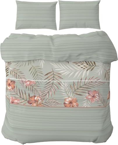 HOME ZEN HOUSEHOLD LINEN Bettwäsche-Set aus Flanell, Antirheuma-Stoff, Polyester und Baumwolle (Einzelbett, tropisch, grün)