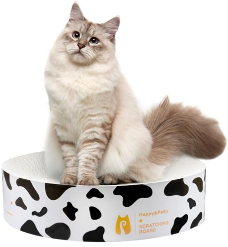 Happy&Polly Kratzpappe für Katzen - Runde 2 in 1 Doppelseitig Verwendbar Kratzmatte Katze Spielzeug Kratzmöbel Wellpappe Recycelbar Kratzpad aus Qualitäts-Pappe, Halten Sie Katzen Spaß Gesund - Weiß