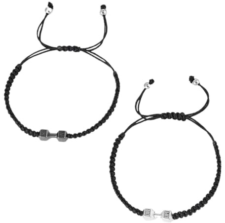 HZAOPZE 2 st flätat hantelarmband för män, inspirerande fitnessarmband, justerbart berlockarmband för män och kvinnor, sportarmband, fitness, personlig tränare, present, svart och silver
