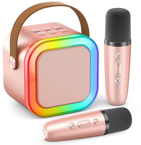 Mini Karaoke Machine for Kids Adults, 2026 TOP Birthday Gifts for Girls 3,4,5,6,7,8+Year Old Toddler Toys,Portable Bluetooth Speaker with 2 Wireless Karaoke Microphones Player Gifts(Rose Gold)