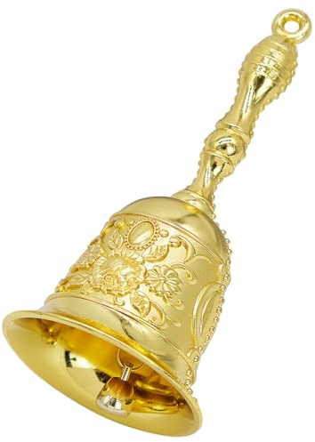 Elegante Glocke aus geschnitztem Metall, laute Serviceglocke für Hochzeiten, Weihnachten, Schule, Tee, Abendessen, Gold
