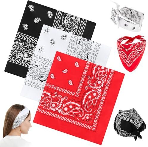 Bandana Hombre Mujer 3 Piezas Bandanas Paisley Set Bandana Mujer Bandanas Paisley Multifuncional Pañuelo Bandanas Paisle Pañuelos Unisex de Cachemira Paisley Bandanas para el Cabello o Pañuelo 55 cm