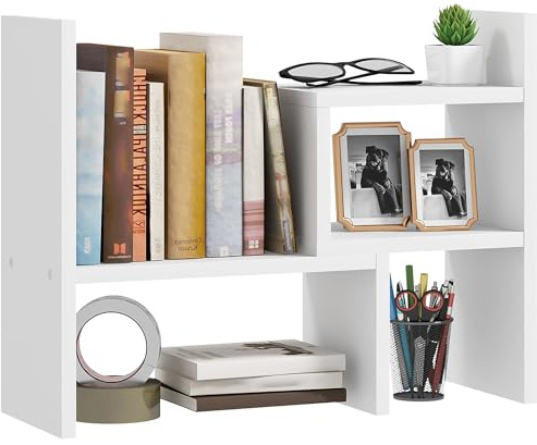 HOMCOM Étagère de Bureau Modulable, Organisateur Multifonctionnel, Étagère à Poser sur Bureau 2 Pièces en Bois Blanc