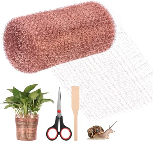 HonGien Snigelkontroll i koppar, 12,7 cm x 20 fot, 100 % ren kopparnät rulle stickat kopparnät för gnagare, orm, fladdermus och snigel, kopparfyllningstyg med träspade och sax (127 mm x 10 m)