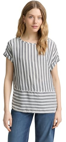 TOM TAILOR Blusa de Mujer, 26940 - Rayas Verticales de Color Blanco Marino, 46