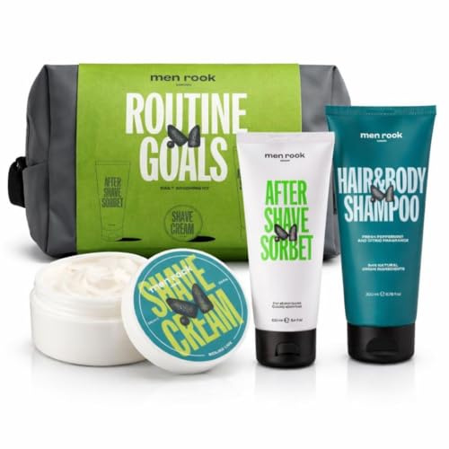 Men Rock Set per la cura degli uomini – Shampoo per capelli & corpo, balsamo dopobarba, crema da barba sicilian Lime & borsa cosmetica – Set da barba da uomo, idea regalo, prodotti per la cura degli