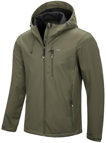 33,000ft Men's Softshell Jackets Outdoor Windproof Coat Breathable Lightweight Windbreaker Casual Functional Jackets with Hood for Running, Cycling,Olive Green 2XL