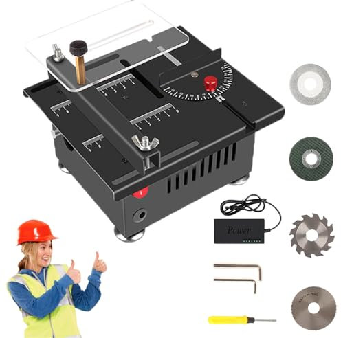 Mini sierra de mesa multifuncional Mini sierra circular de mesa para manualidades Sierra de mesa elevable ajustable con 7 velocidades Juego adicional de consumibles (A Set)