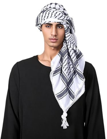 RUMAOZIA Arabo Foulard Uomo Tradizionale Arabo Copricapo Islamico Stampa Sciarpa Turbante Musulmano Medio Oriente Hijab Sciarpa Dubai Headwrap Arabo Foulard con frange, O grigio., Taglia unica