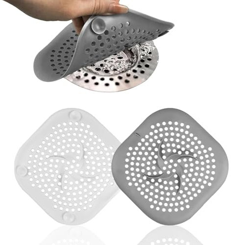Diffaxy 2 Stück Silikon Abflusssieb, Haarsieb Dusche mit Saugnapf Badewanne Abflussabdeckung, Duschsieb Abfluss Haare für Badezimmer, Küchenspüle, Waschbecken (Weiß + Grau)