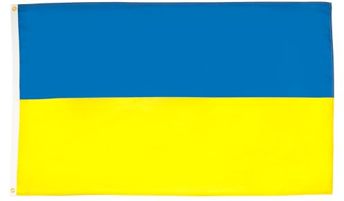 AZ FLAG Lote de 10 banderas de Ucrania – 150 x 90 cm – Bandera ucraniana 100% poliéster con ojales metálicos integrados