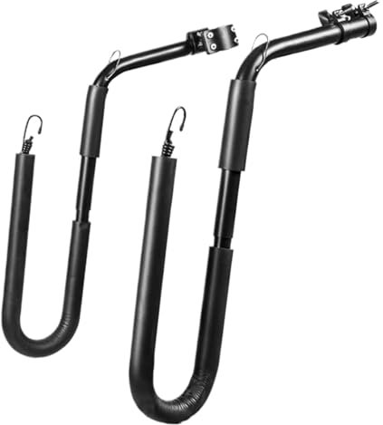 Transportador de surf para bicicleta: soporte de metal estable, brazos laterales acolchados, de bastidor ajustable | Soporte fácil de clips con agarre equilibrado para océanos, viajes en el