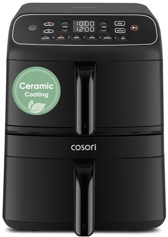 Cosori Double Stack Air Fryer Turbo Tower Compact 8.6L, 39% Space-Saving Airfryer, Ceramic PFAS-Free,TurboBlaze Dual DC Motors for Even & Faster Cooking, Perfect for Family Meals