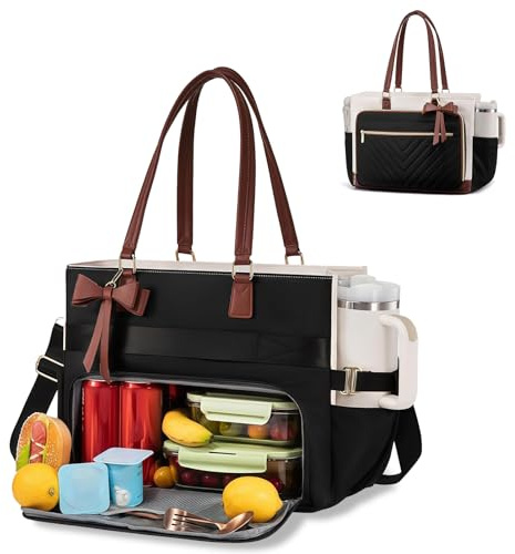 BLOGLOER Bolso Bandolera Ordenador Portatil Mujer con Lonchera Fiambrera Bento, Grande Tote Bag para Profesora Trabajo Oficina Universitarias