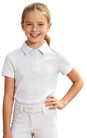 Vxuxlje Kids Horse Riding Shirts Breathable Equestrian Apparel Quick Dry Show Shirt Short Sleeve T-Shirt White 9-10 Years
