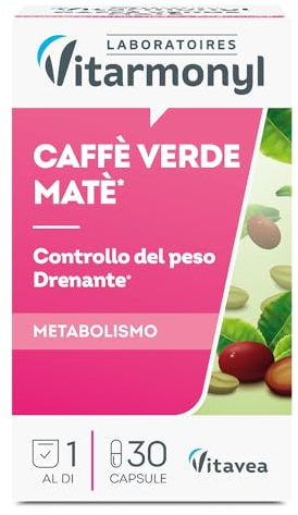 Vitarmonyl Caffè Verde e Mate - Integratore Stimolante del Metabolismo e Drenante - Energia Naturale con Caffeina - Favorisce la Sazietà e il Supporto Digestivo - 30 Capsule