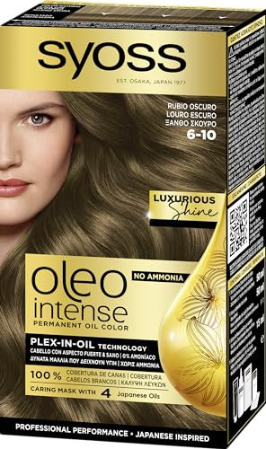 Syoss Oleo Intense - Tono 6-10 Rubio Oscuro – Coloración permanente Sin Amoníaco – Cobertura profesional de canas – Resultados de peluquería