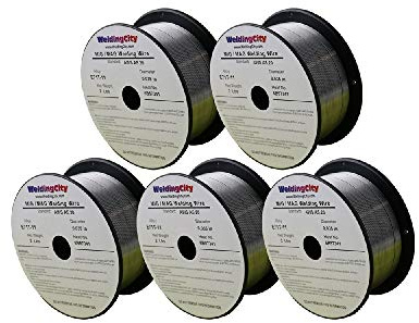 WeldingCity 5 Rolls E71T-11 Gasless Flux-Cored Mild Steel MIG Welding Wire 0.035 (0.9mm) 2-lb Spool | Pack of 5 Rolls