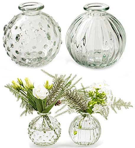 12 x kleine Glasvasen im Vintage Look – Deko-Vasen für Tischdeko & Hochzeit – Blumenvasen, Tischvasen, Glasvasen, kleine Vasen aus Glas für Vintage-Deko & Feierlichkeiten - H 8,5 cm Ø 8,5 cm
