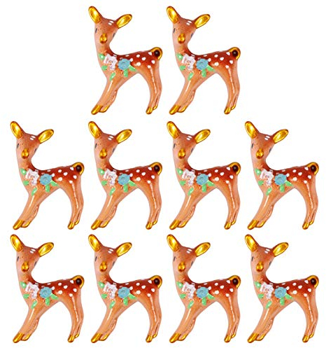 EXCEART 10pcs Miniature Reindeer Garden Decor Christmas Deer Figurines Mini Reindeer Statue Christmas Resin Micro Landscape Decorations