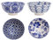 Flanacom Set di 4 Ciotoline da Snack in Porcellana – Ciotola Decorativa in Design Boho Orientale – Insalatiera ca. 500 ml - Elegante Scodella per Salse, Biscotti, Dessert, Noci, Frutta (Design 4)