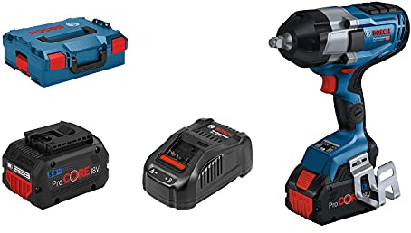 Bosch Professional BITURBO sladdlös mutterdragare GDS 18V-1000 C 1/2 (åtdragningsmoment 1 000 Nm, brytmoment 1 600 Nm, 2x batteri ProCORE18V 5.5Ah, snabbladdare GAL 1880 CV, i L-BOXX 136)