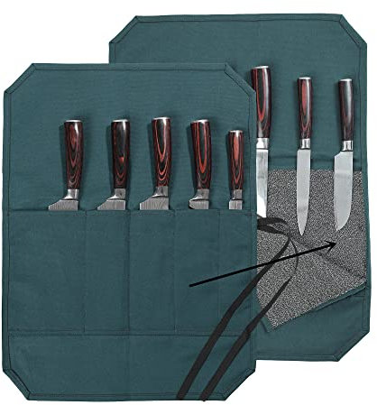 Messer-Rolltasche für Köche, tragbarer Messerkoffer mit schnittfestem Material (Dunkelgrün)