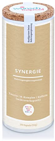 Wunschkapsel SYNERGIE aus Bean'Ergy, Taurin und B-Komplex | 290 vegane Kapseln | Langzeitwirkung dank mikroverkapseltem Koffein | für mentale Leistung, Konzentration, Energie und Gaming Power