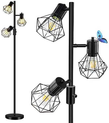 HiBay Lampara de Pie LED Regulable Industrial,Lámpara de Pie Estilo Diamante con 3x8W E27 Bombilla 800LM Lámpara de Pie Negra Lámpara de Lectura para Salon,Dormitorio,Oficina