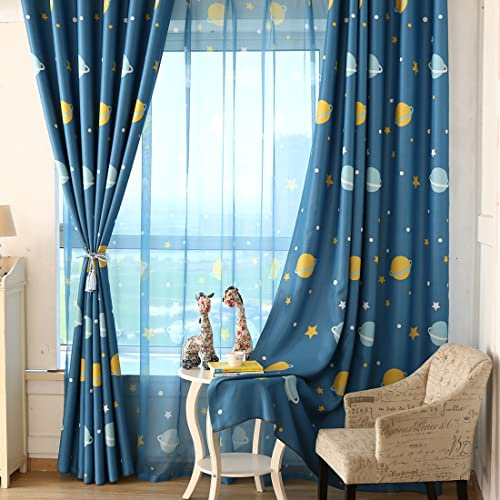 GYROHOME Tende trasparenti per bambini con stampa pianeta, con occhielli e filtro della luce, lavabili per bambini e adolescenti, 2 pannelli, 132 x 228 cm