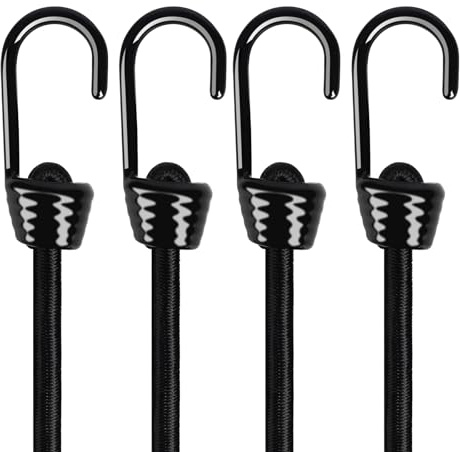 Joneaz Heavy Duty Bungee Cords with Hooks 36 inch, 10mm Thick Black Color Cord, 4 Pack with Marine Grade Plastic Coated Hooks for Tarp, Camping, and General Use