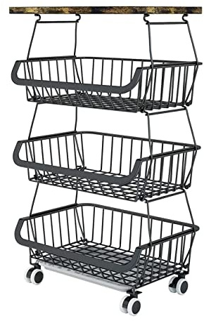 Corbeille à Fruits et Légumes 4 Niveaux avec Roulettes - Support de Rangement Empilable pour Cuisine et Garde-Manger - Chariot de Rangement 40*30*72cm