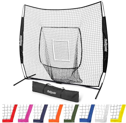 GoSports Team Tone 7 ft x 7 ft Baseball & Softball Practice Hitting & Pitching Net in Team Colors - Black