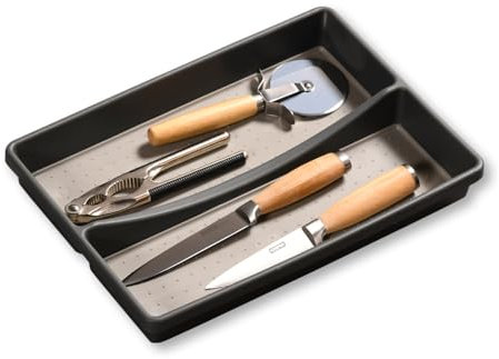Kesper | Besteckkasten - Besteckeinsatz für die Schublade, Material: Kunststoff (PP), Maße: B 24 x T 32,5 x 4,5 cm, Farbe: Grau | 30093